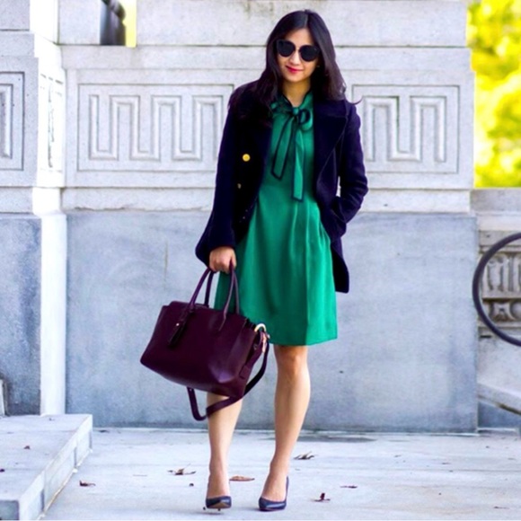 J CREW Tie-Neck Dress in 365 Crepe - Green - J2557 - Sz 0 - Picture 4 of 15